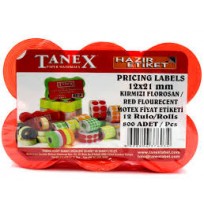 Tanex 12x21 mm Kırmızı Floresan Fiyat Etiketi 12rulo x 800 Etiket