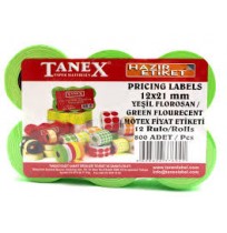 Tanex 12x21 mm Yeşil Floresan Fiyat Etiketi 12rulo x 800 Etiket